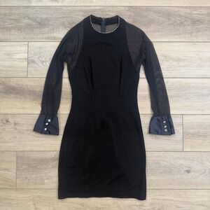 Vintage Lillie Rubin Mesh Sleeve Black Sheath Dress Y2K‎ 90's READ